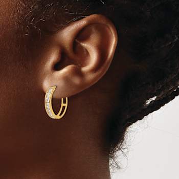 14k Yellow Gold 11/16" Polished Cubic Zirconia Huggie Hoop Earrings