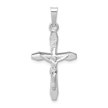 Rhodium Over 14K White Gold Polished INRI Crucifix Pendant