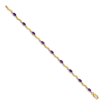 14k Yellow Gold and Rhodium Over 14k Yellow Gold Diamond and Amethyst Bracelet