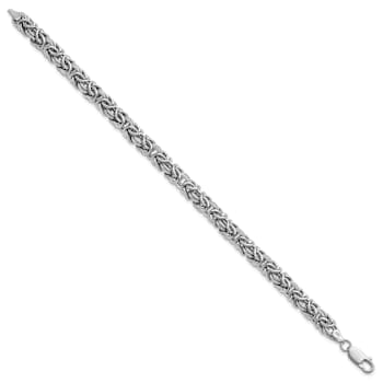 Rhodium Over Sterling Silver 7.5mm Hollow Byzantine 8 Inch Bracelet