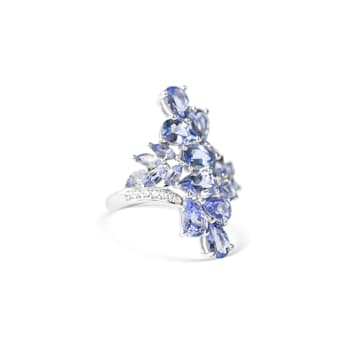 Rhodium Over Sterling Silver Mixed Shape Tanzanite and White Zircon Ring 4.12ctw