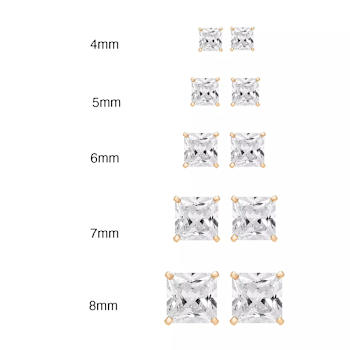 14k Yellow Gold Cubic Zirconia Square Stud Earrings - 5MM