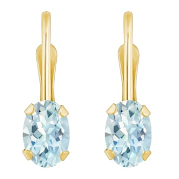 6x4mm Oval Aquamarine 10k Yellow Gold Drop Earrings