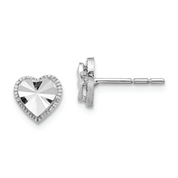 Rhodium Over 14k White Gold Diamond-Cut Heart Stud Earrings