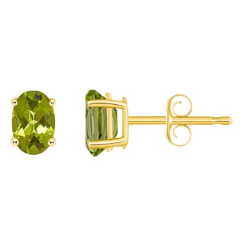 6x4mm Oval Peridot 14k Yellow Gold Stud Earrings
