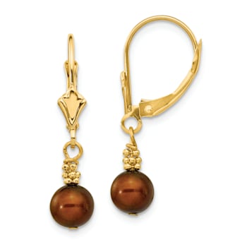 14K Yellow Gold 5-6mm Coffee Brown Semi-round Freshwater Cultured Pearl
Leverback Earrings