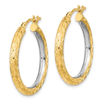 14K Yellow Gold and Rhodium Over 14K Yellow Gold Diamond-Cut 1
1/16" Circle Hoop Earrings