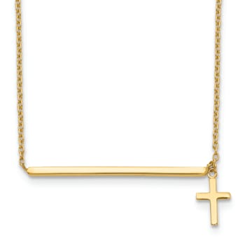 14K Yellow Gold Polished Cross with 2-inch Extension Necklace
