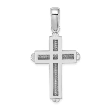 Rhodium Over 14k White Gold Beveled Cross Charm