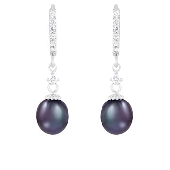 7-8mm Black Cultured Freshwater Pearl and Cubic Zirconia Rhodium Over
Sterling Silver Earrings