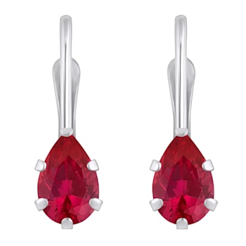 6x4mm Pear Shape Lab Created Ruby Rhodium Over 10k White Gold Drop Earrings