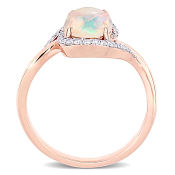 1ct Blue Ethiopian Opal And 0.14ctw Diamond 10k Rose Gold Halo Ring