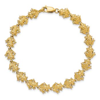 14k Yellow Gold Textured Frog Link Bracelet