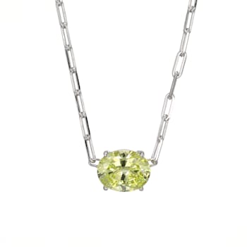 Green Cubic Zirconia Rhodium Over Sterling Silver Paperclip Necklace 3.26ctw