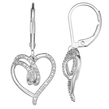White Diamond Accent Rhodium Over Sterling Silver Heart Earrings