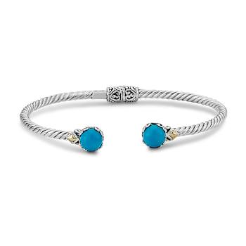 Turquoise Twisted Cable Cuff Bangle In Sterling Silver With 18K Gold Accent