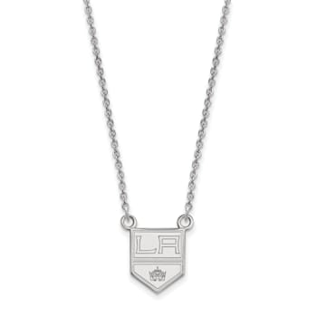 Rhodium Over Sterling Silver NHL LogoArt Los Angeles Kings Small Pendant Necklace