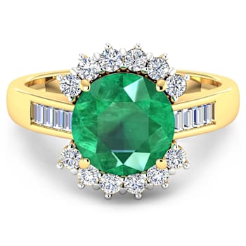3.33ctw Green Emerald and Diamond 14K Yellow Gold Halo Ring