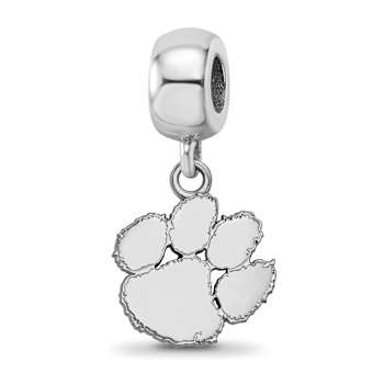 Sterling Silver Rhodium-plated LogoArt Clemson University Small Dangle Bead