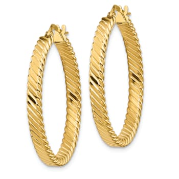 14k Yellow Gold 1 1/4" Large Patterned Hoop Earrings
