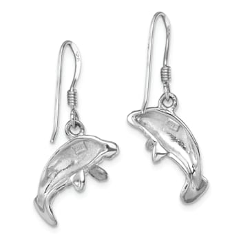 Rhodium Over Sterling Silver Polished Manatee Dangle Earrings