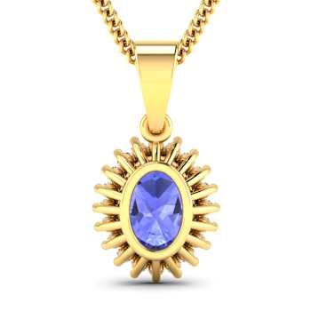 1.15ctw 14K Yellow Gold Tanzanite and White Diamond Pendant with 18 inch
Cable Chain