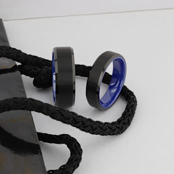 RIGEL Flat Beveled Edges Black Tungsten Ring with Brushed Center and
Vibrant Blue Ceramic Inside 6mm