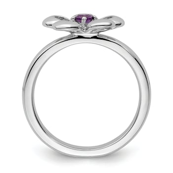 Sterling Silver Stackable Expressions Polished Flower Amethyst Ring 0.10ctw