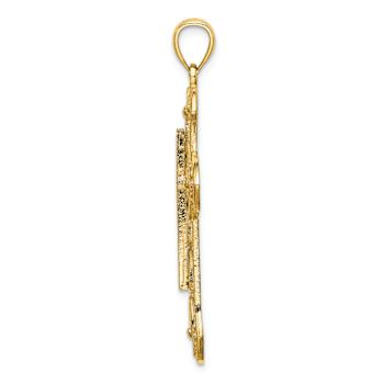 14k Yellow Gold Textured Cut-Out Floral Cross Pendant