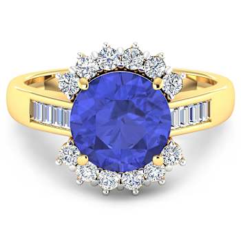3.15ctw Violet Tanzanite and Diamond 14K Yellow Gold Halo Ring