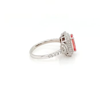 1.78 Cts Rhodochrosite and 0.58 Cts White Diamond Ring in 14K WG