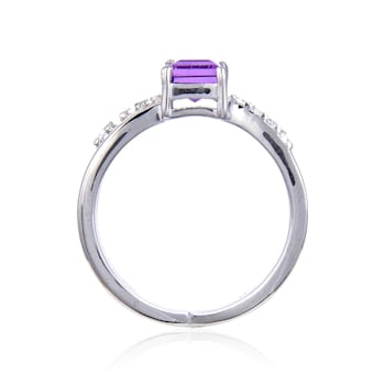 Square Amethyst with White Topaz Accents Sterling Silver Ring, 0.81ctw