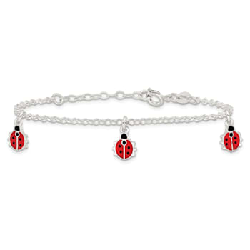 Sterling Silver Enamel Ladybugs with 1-inch Extension Children's Bracelet