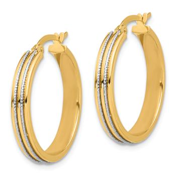 14k Two-tone 1/1" Polished and Diamond-Cut Hoop Earrings