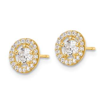 14k Yellow Gold 7.25mm Cubic Zirconia Halo Stud Earrings