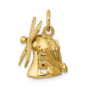 14k Yellow Gold 3D Textured Windmill Charm Pendant