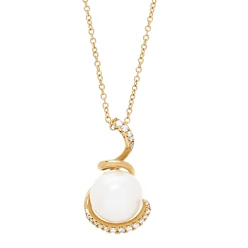 13-14mm Round White Freshwater Pearl with Diamond 14K Yellow gold
Pendant with Chain