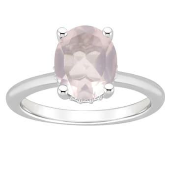 10x8mm Oval Rose Quartz With Diamond Accents Rhodium Over Sterling
Silver Hidden Halo Ring