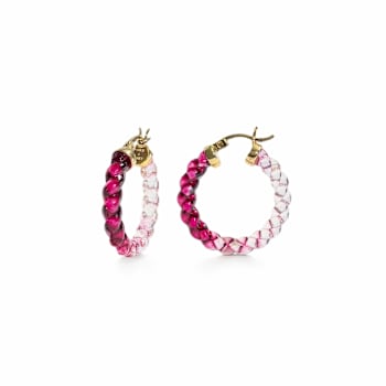 14K Yellow Gold Over Sterling Silver Painted Mini Rope Hoops in Red