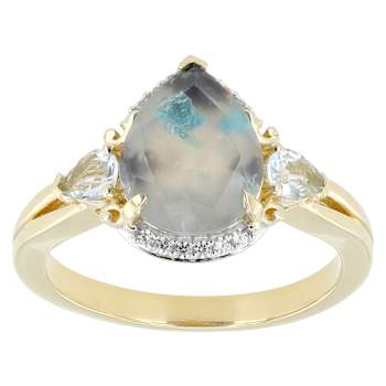 Blue Chalcedony, Aquamarine And White Zircon Ring In 18K Gold Over
Sterling Silver 2.11ctw