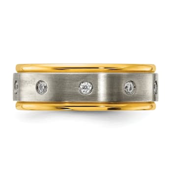 White Cubic Zirconia Yellow IP-Plating Over Titanium 8mm Men's Band Ring