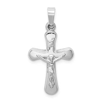 Rhodium Over 14k White Gold Polished Brushed INRI Rounded Crucifix Pendant