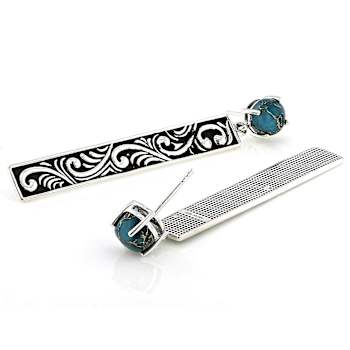 Blue Copper Composite Turquoise Sterling Silver Filigree Drop Earrings 7mm