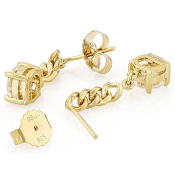 Diamond Simulant Chain Drop Earrings In 18K Gold Over Sterling Silver