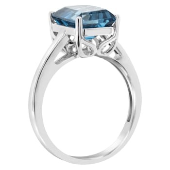 10x8mm Emerald Cut London Blue Topaz Rhodium Over Sterling Silver Ring
