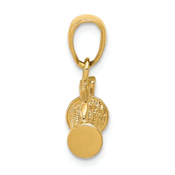 14k Yellow Gold Solid 3D Polished and Textured Golf Bag with Clubs pendant