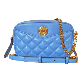 Versace La Medusa Blue Quilted Small Camera Crossbody Bag