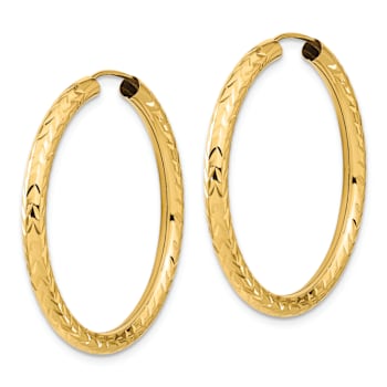 14k Yellow Gold Polished and Diamond-Cut 1 5/16" Endless Hoop Earrings