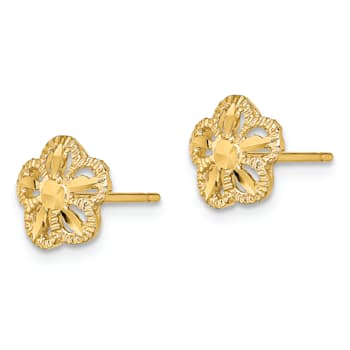 14k Yellow Gold 8.1mm Diamond-Cut Flower Stud Earrings