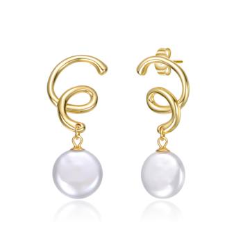 Pear Shape Freshwater Pearl Spiral Drop Earrings In 14K Gold Over
Sterling Silver